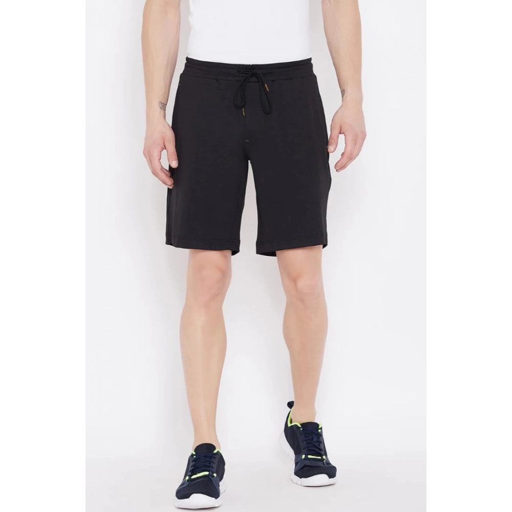 Amfyn Men's Solid Polyester Knee Length Shorts (Black)