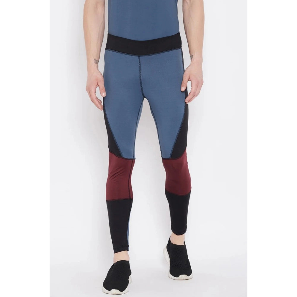 Amfyn Men's Colour Blocked Polyester Tights (Blue)