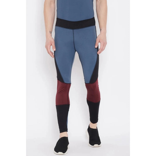 Amfyn Men's Colour Blocked Polyester Tights (Blue)
