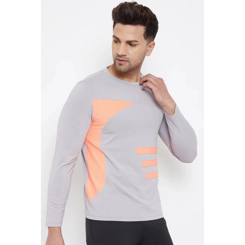 Amfyn Men's Striped Polyester Full Sleeve T.Shirt (Grey)
