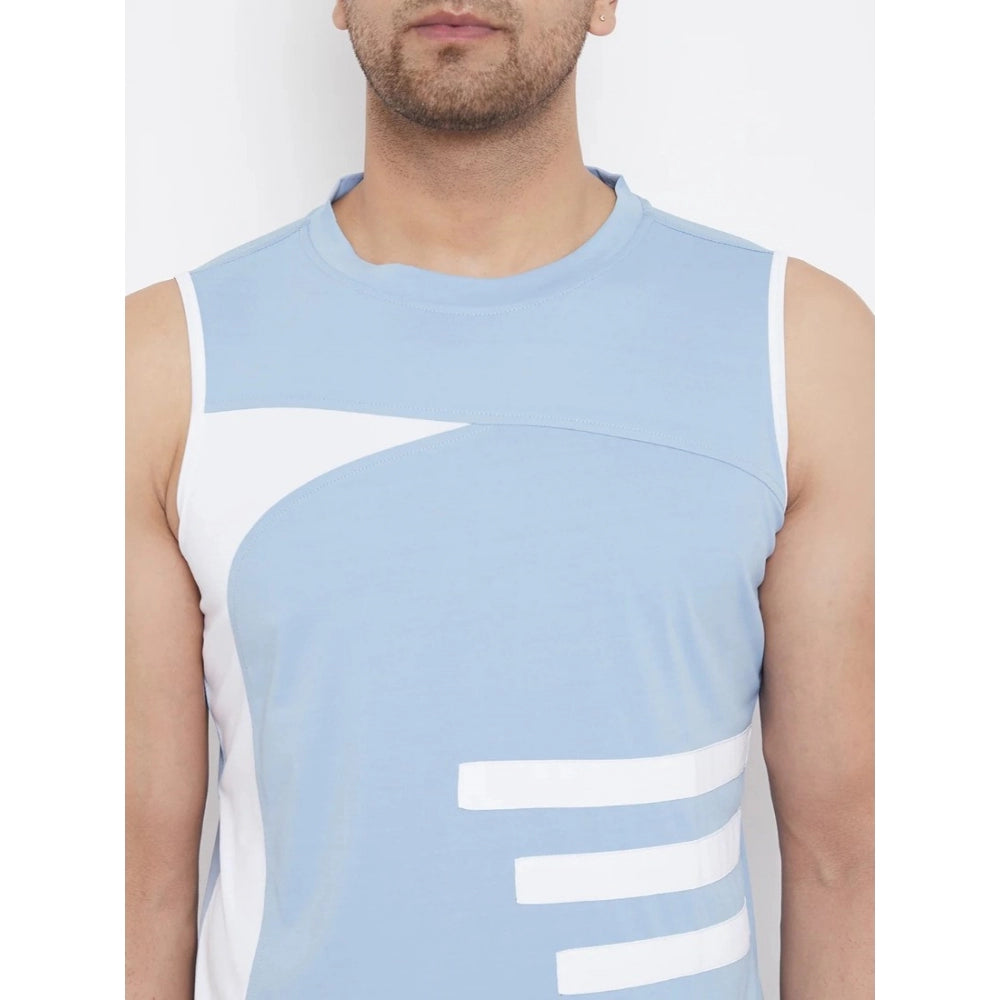 Amfyn Men's Striped Polyester Sleeveless T.Shirt (Blue)