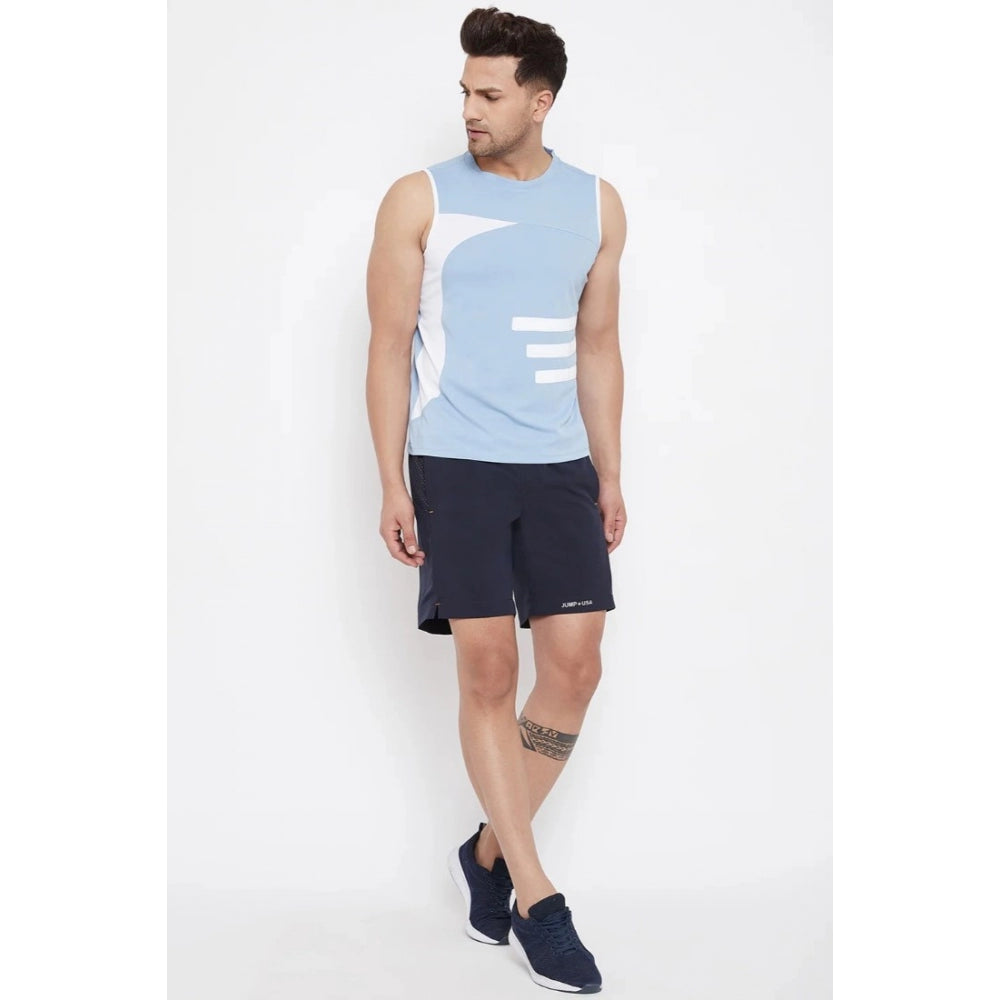 Amfyn Men's Striped Polyester Sleeveless T.Shirt (Blue)