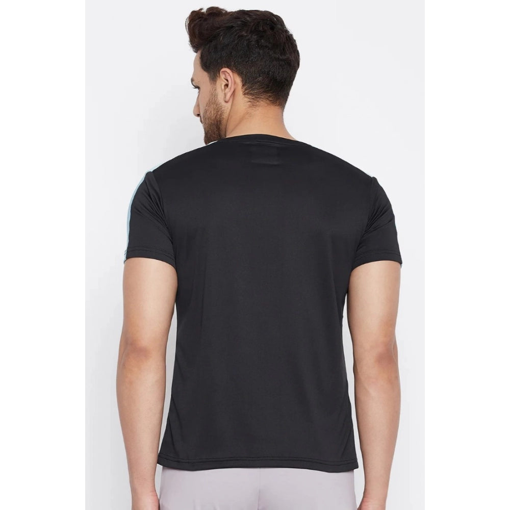 Amfyn Men's Solid Polyester Short Sleeves T.Shirt (Black)