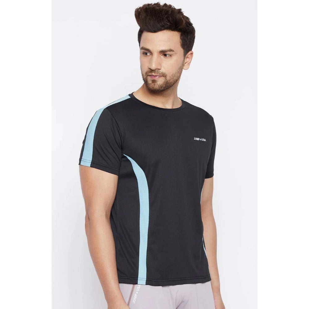 Amfyn Men's Solid Polyester Short Sleeves T.Shirt (Black)
