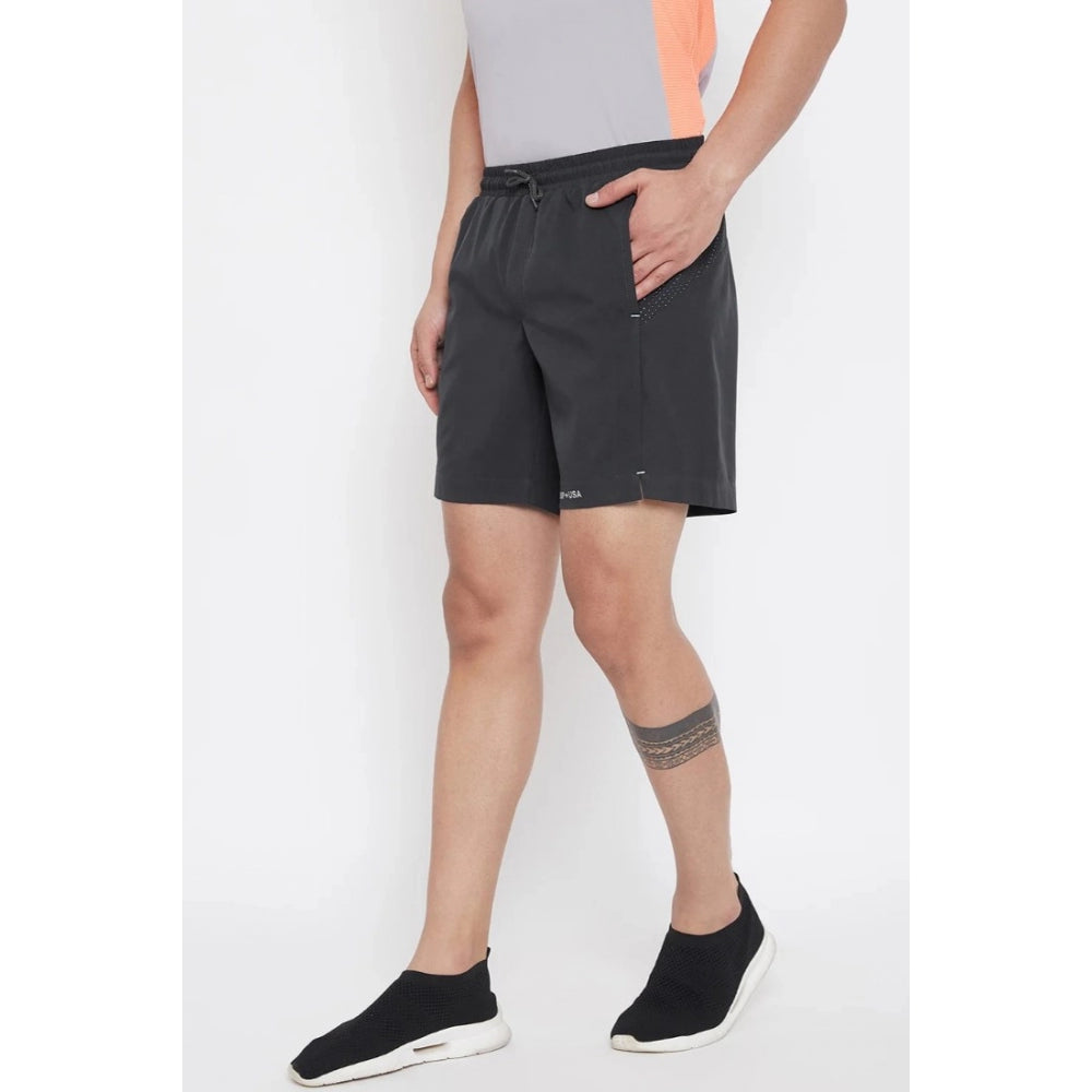 Amfyn Men's Solid Polyester Above Knee Shorts (Black)