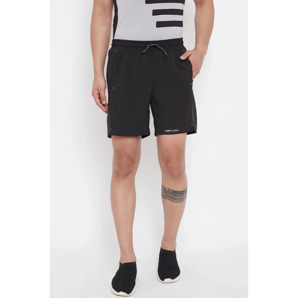 Amfyn Men's Solid Polyester Above Knee Shorts (Black)