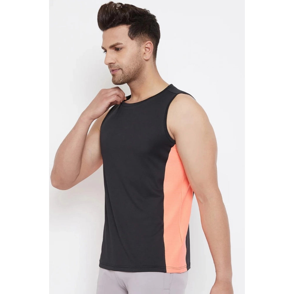 Amfyn Men's Solid Polyester Sleeveless T.Shirt (Black)