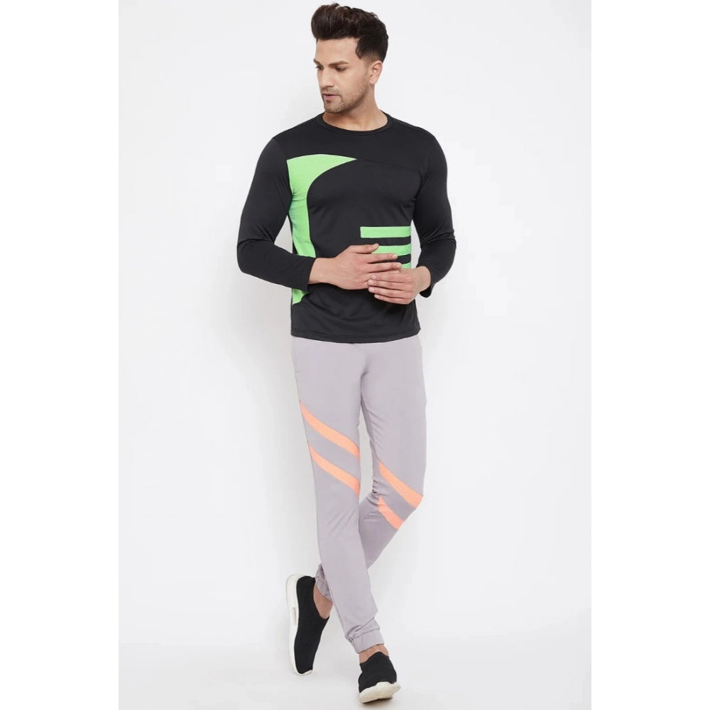 Amfyn Men's Striped Polyester Full Sleeve T.Shirt (Black)