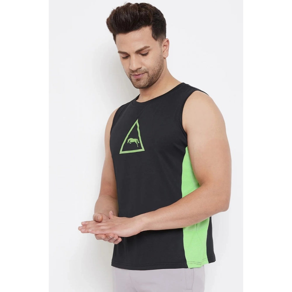 Amfyn Men's Solid Polyester Sleeveless T.Shirt (Black)