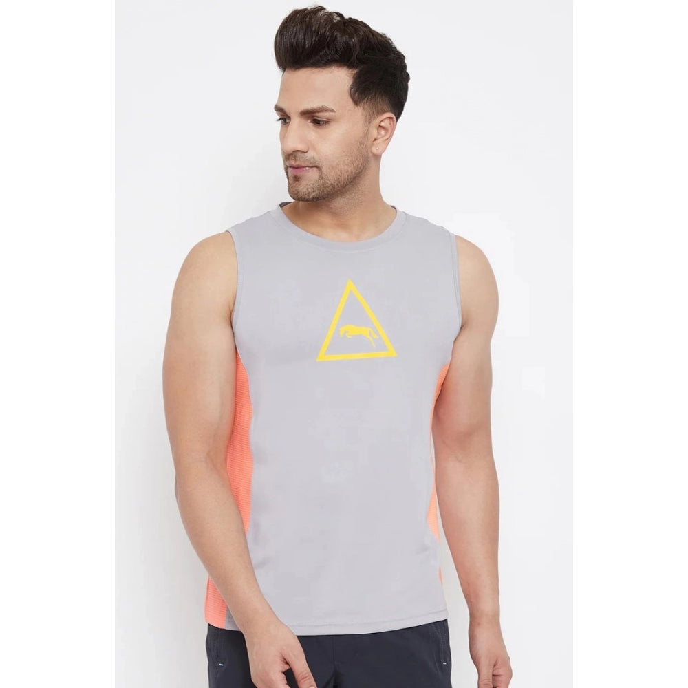 Amfyn Men's Solid Polyester Sleeveless T.Shirt (Grey)
