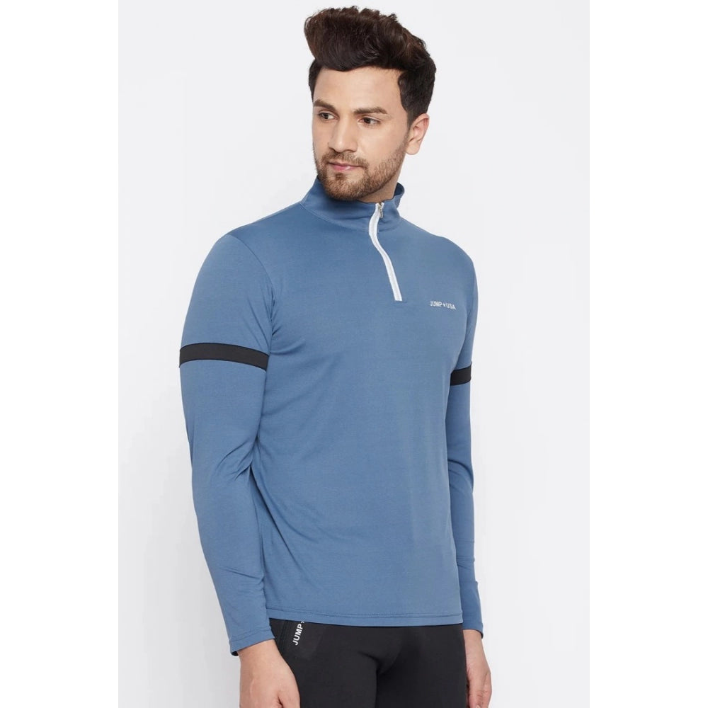 Amfyn Men's Solid Polyester Full Sleeve T.Shirt (Blue)
