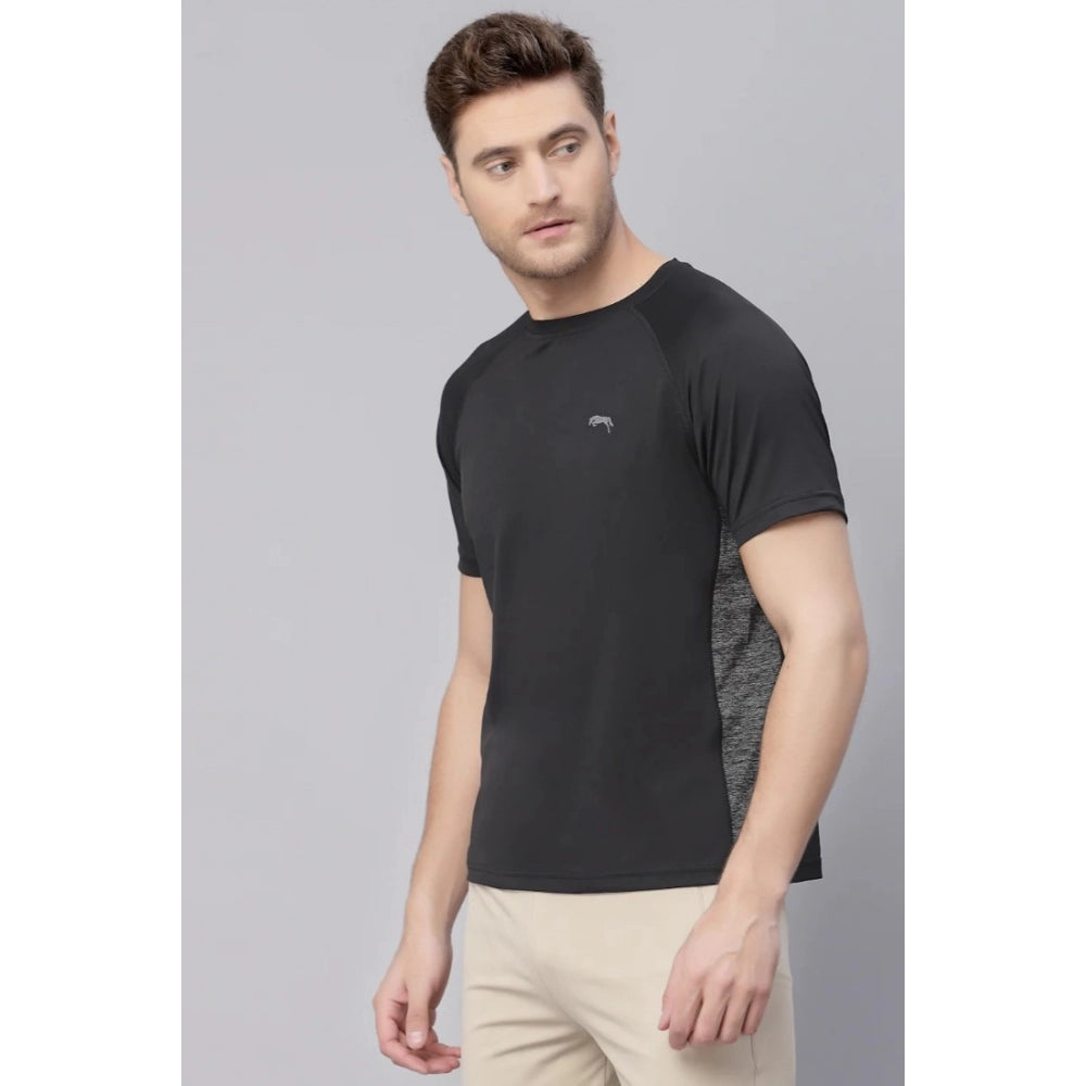 Amfyn Men's Solid Polyester Short Sleeves T.Shirt (Black)