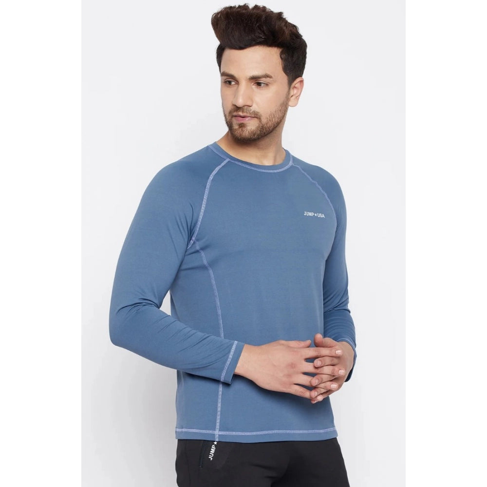 Amfyn Men's Solid Polyester Full Sleeve T.Shirt (Blue)