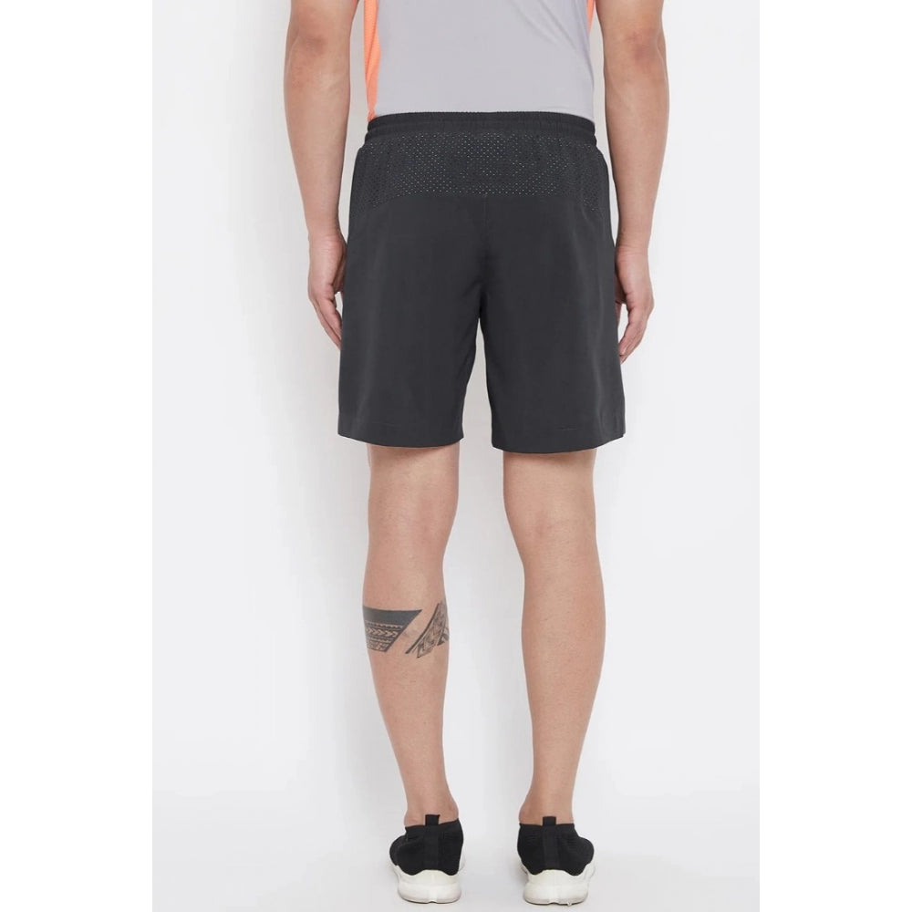 Amfyn Men's Solid Polyester Above Knee Shorts (Black)