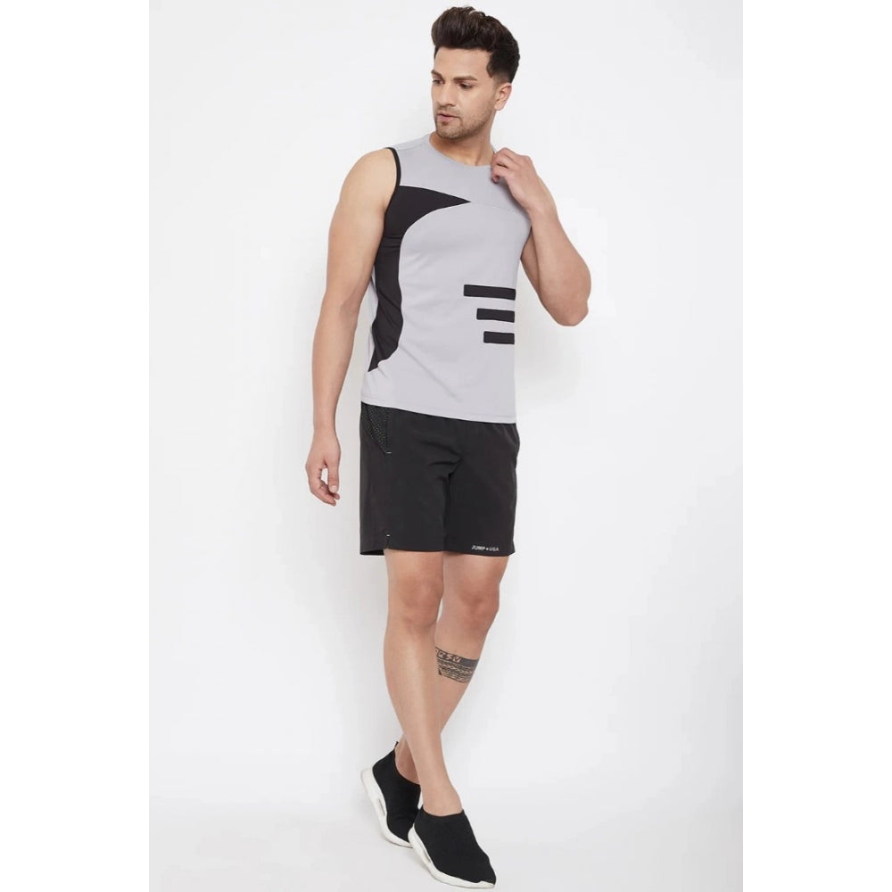 Amfyn Men's Solid Polyester Above Knee Shorts (Black)