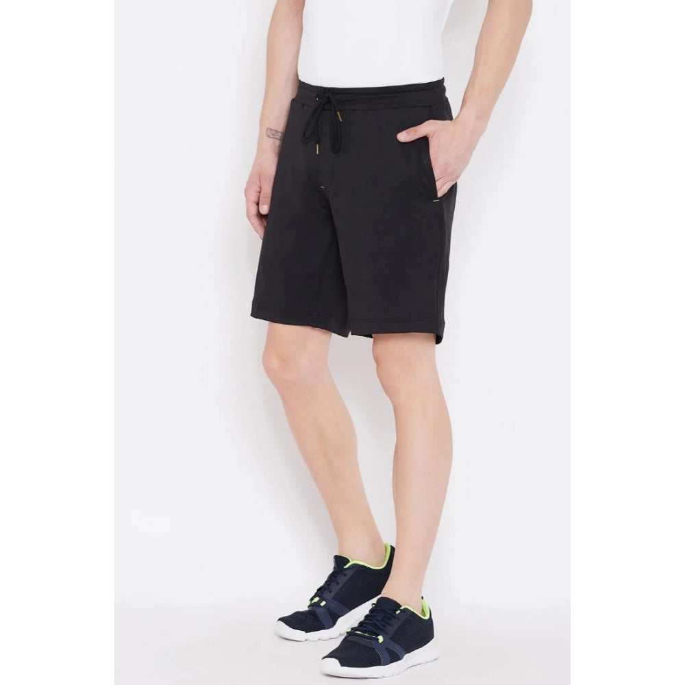 Amfyn Men's Solid Polyester Knee Length Shorts (Black)