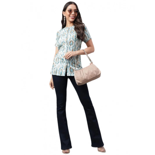 Amfyn Women's Casual Short Sleeve Printed Cotton Shirt (Green)