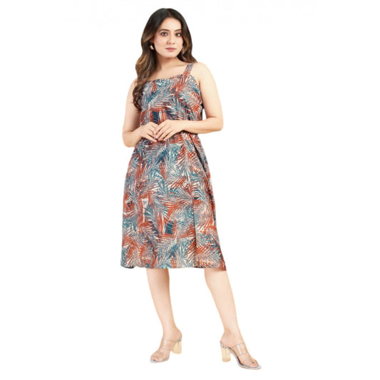 Amfyn Women's Casual Sleeveless Printed Crepe Dress (Multicolor)