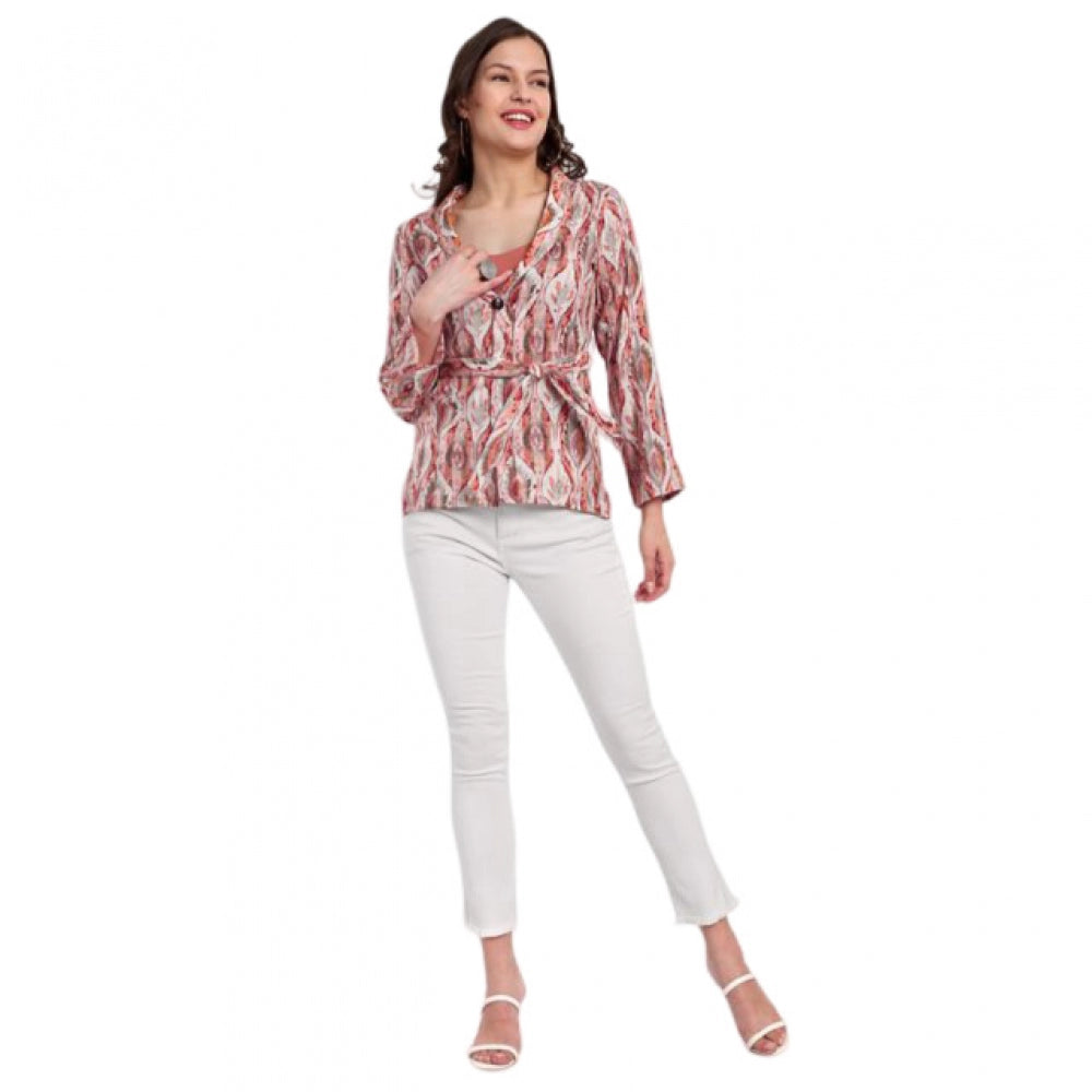 Amfyn Women's Casual Full Sleeve Floral Printed Muslin Top (Orange)