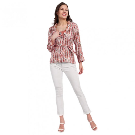 Amfyn Women's Casual Full Sleeve Floral Printed Muslin Top (Orange)