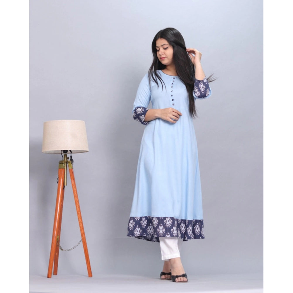 Amfyn Women's Casual Viscose Rayon 3-4th Sleeve Kurti (Light Blue)