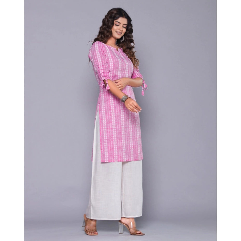 Amfyn Women's Casual Cotton Blend 3-4th Sleeve Straight Kurti (Pink)