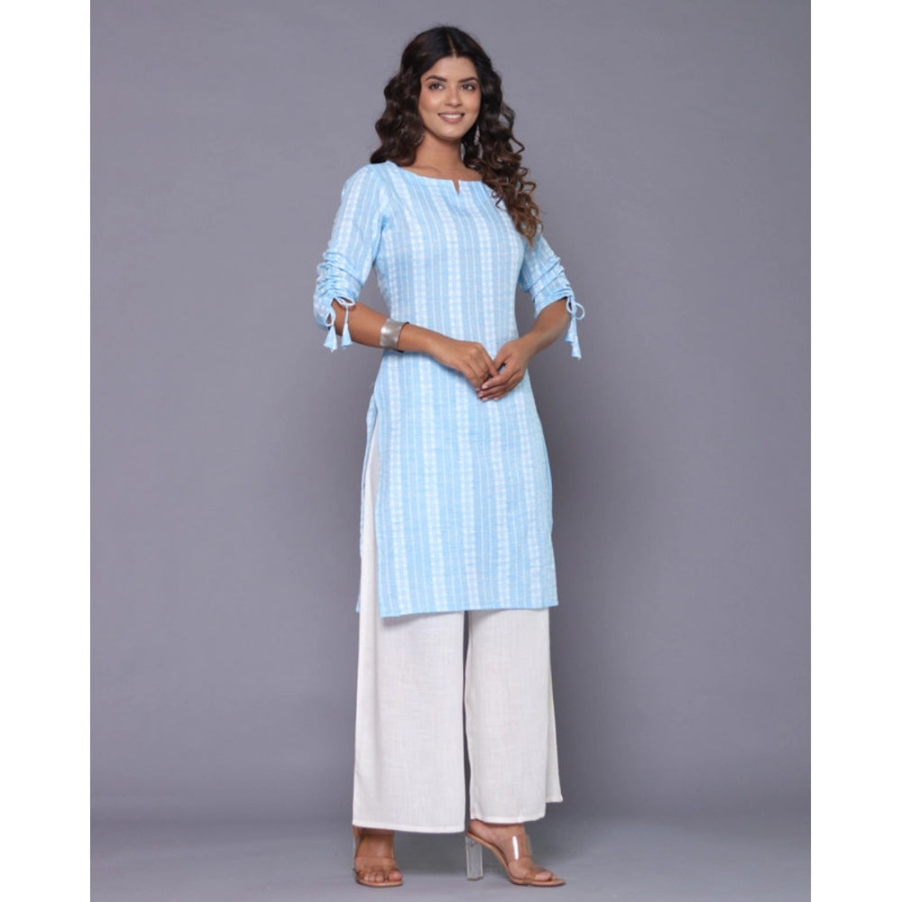 Amfyn Women's Casual Cotton Blend 3-4th Sleeve Straight Kurti (Aqua Blue)