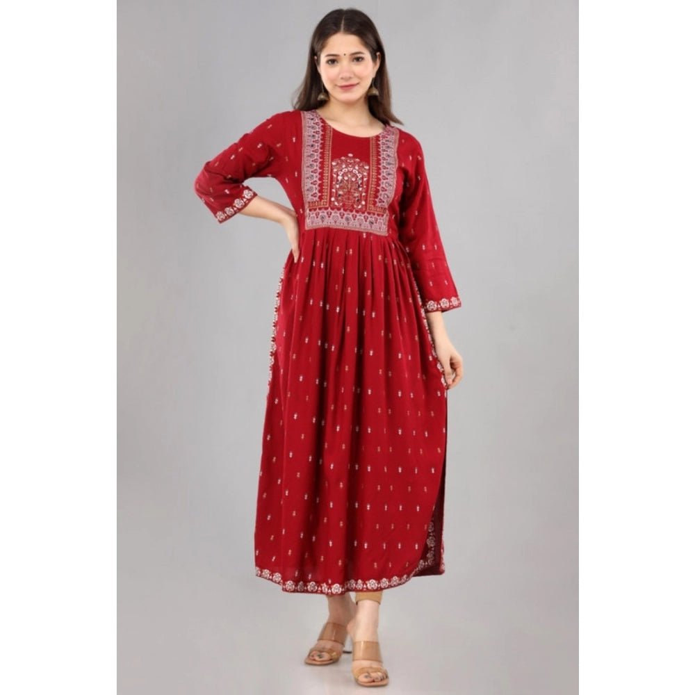 Amfyn Women's Casual Viscose Rayon 3-4th Sleeve Nayra Cut Kurti (Red)