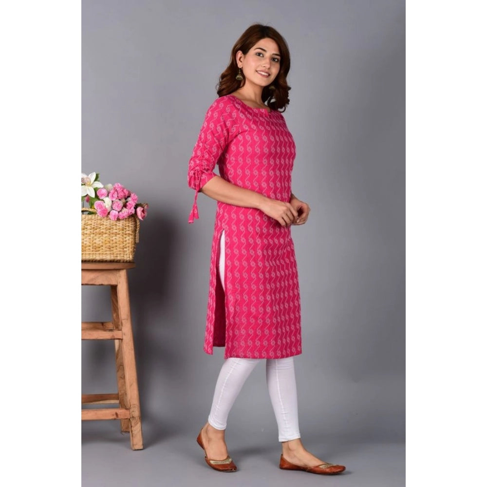 Amfyn Women's Casual Cotton 3-4th Sleeve Kurti (Pink)