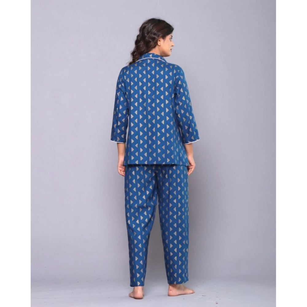Amfyn Women's Casual Rayon 3-4th Sleeve Night Suit Set (Blue)