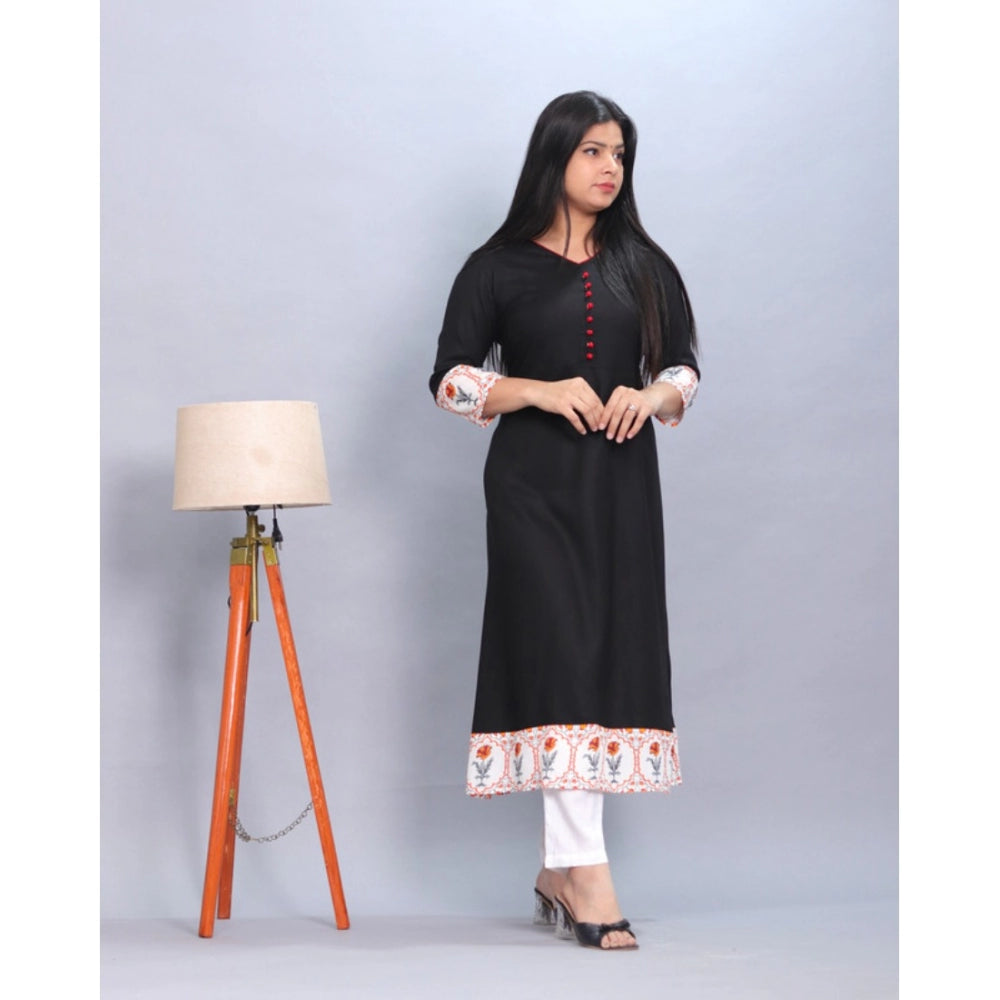 Amfyn Women's Casual Viscose Rayon 3-4th Sleeve Kurti (Black)