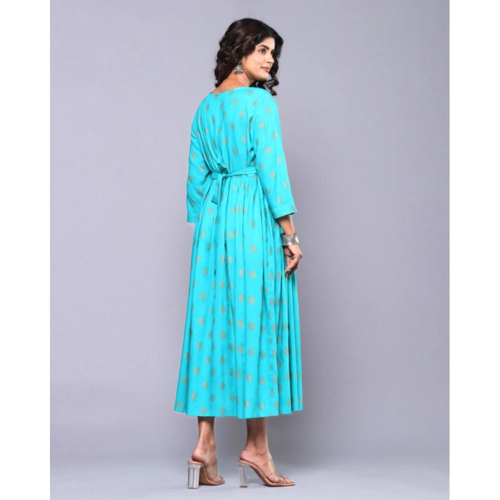 Amfyn Women's Casual Viscose Rayon 3-4th Sleeve Maternity Kurti (Aqua Blue)