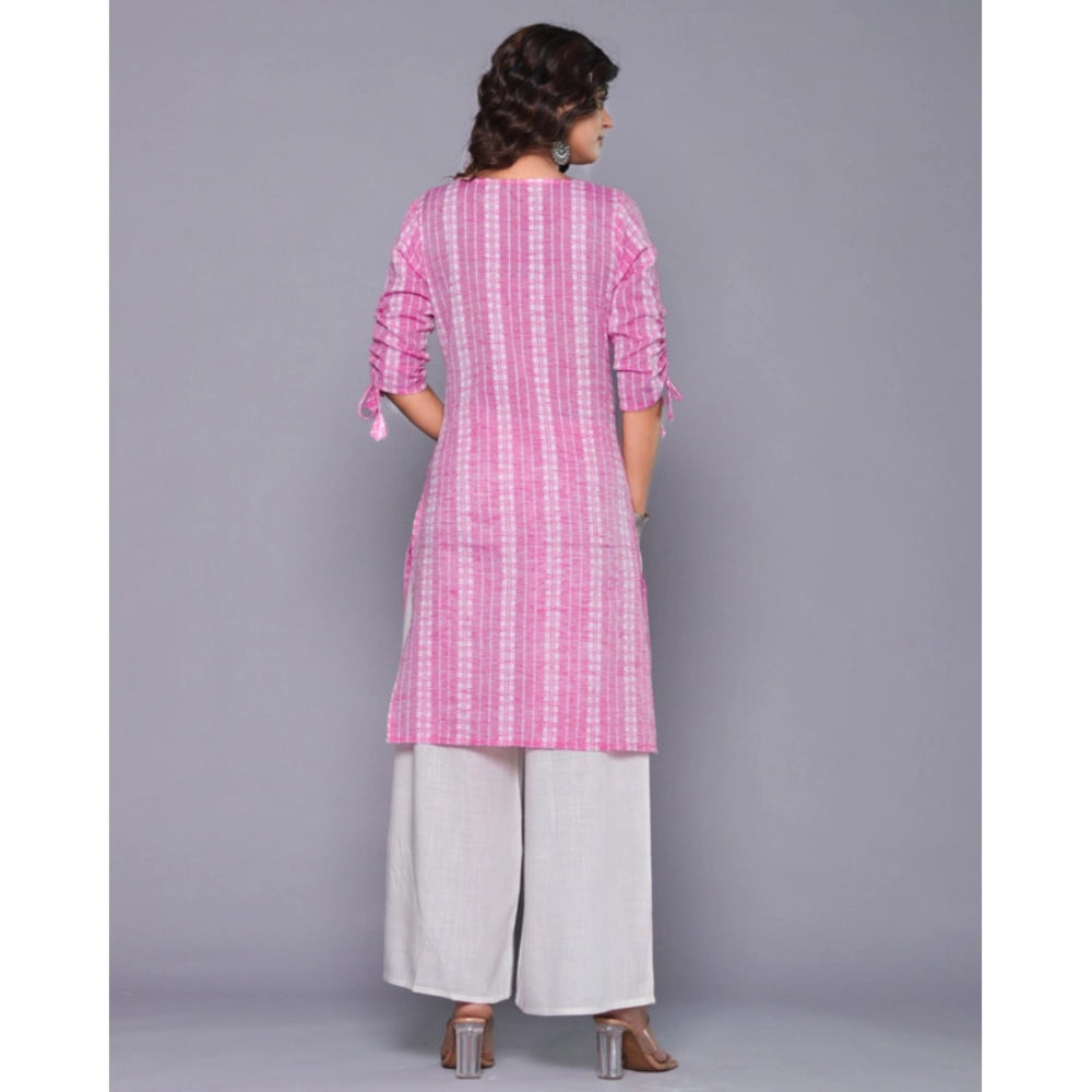 Amfyn Women's Casual Cotton Blend 3-4th Sleeve Straight Kurti (Pink)