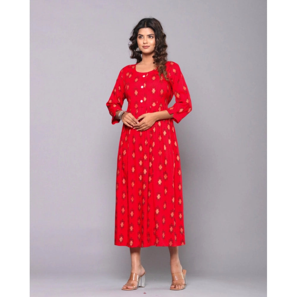 Amfyn Women's Casual Viscose Rayon 3-4th Sleeve Maternity Kurti (Red)