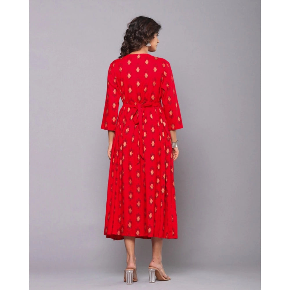 Amfyn Women's Casual Viscose Rayon 3-4th Sleeve Maternity Kurti (Red)