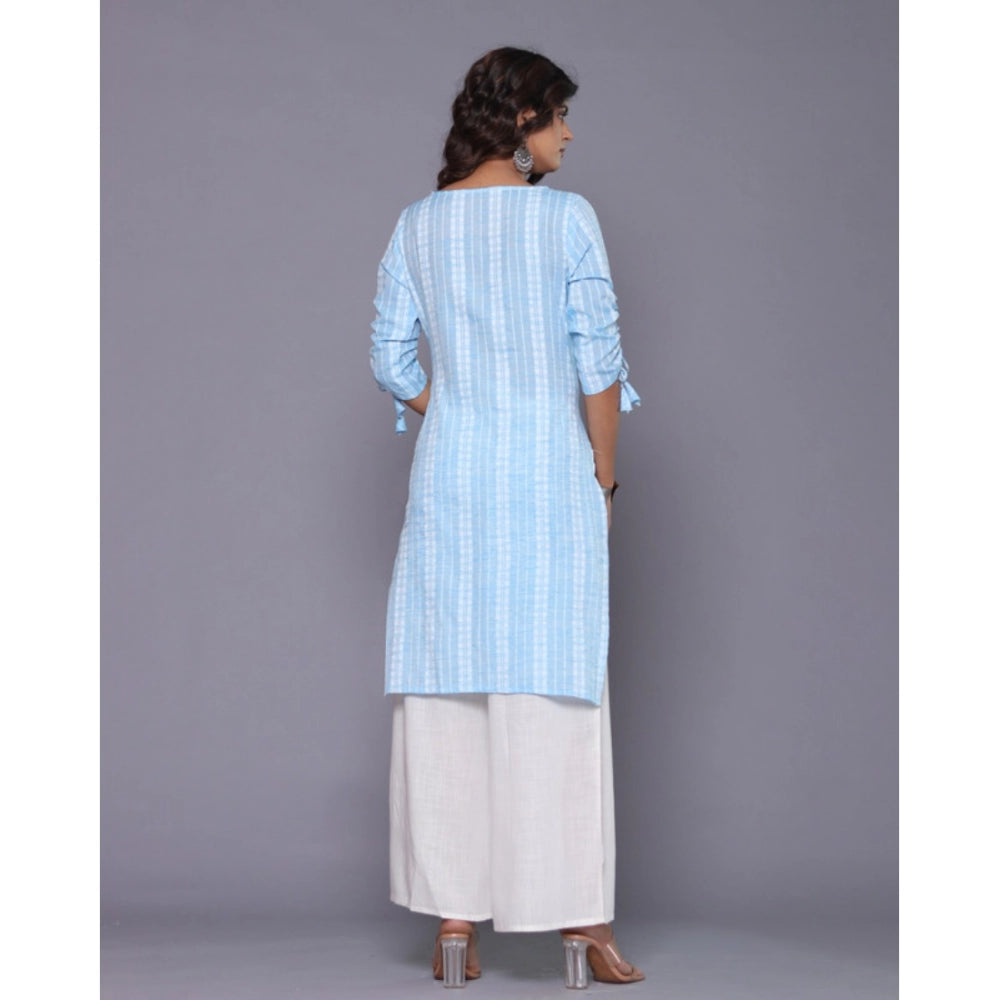 Amfyn Women's Casual Cotton Blend 3-4th Sleeve Straight Kurti (Aqua Blue)