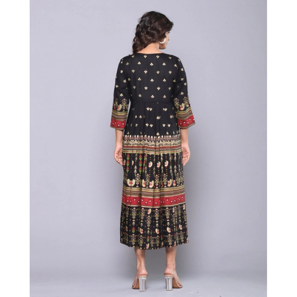 Amfyn Women's Casual Viscose Rayon 3-4th Sleeve Kurti (Black)