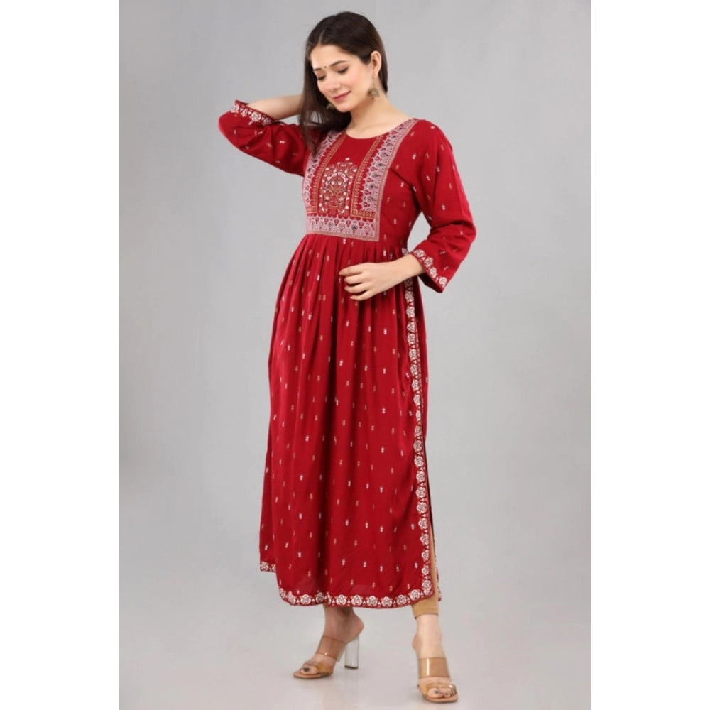 Amfyn Women's Casual Viscose Rayon 3-4th Sleeve Nayra Cut Kurti (Red)