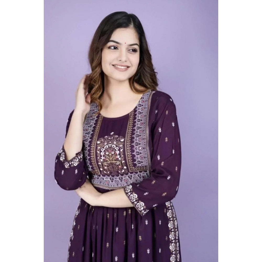 Amfyn Women's Casual Viscose Rayon 3-4th Sleeve Nayra Cut Kurti (Purple)