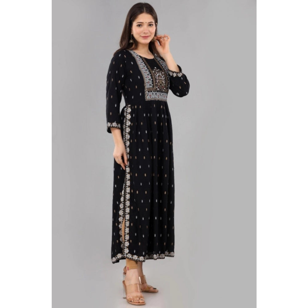 Amfyn Women's Casual Viscose Rayon 3-4th Sleeve Nayra Cut Kurti (Black)
