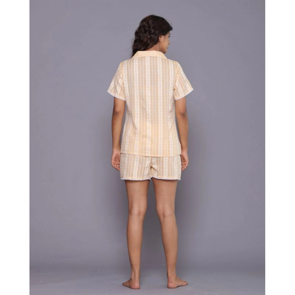 Amfyn Women's Casual Cotton Short Sleeve Short Night Suit Set (Yellow)