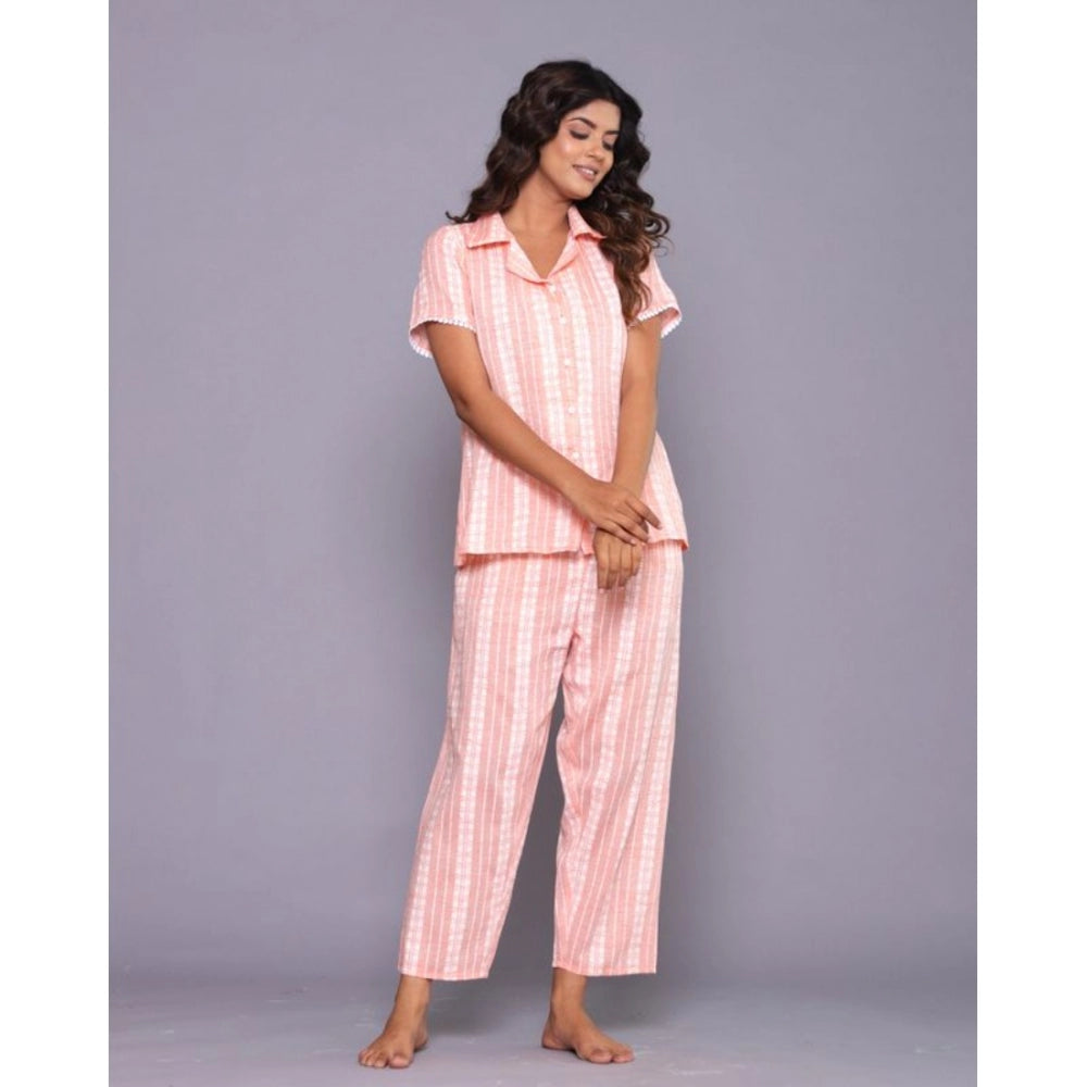 Amfyn Women's Casual Cotton Short Sleeve Full Night Suit Set (Orange)