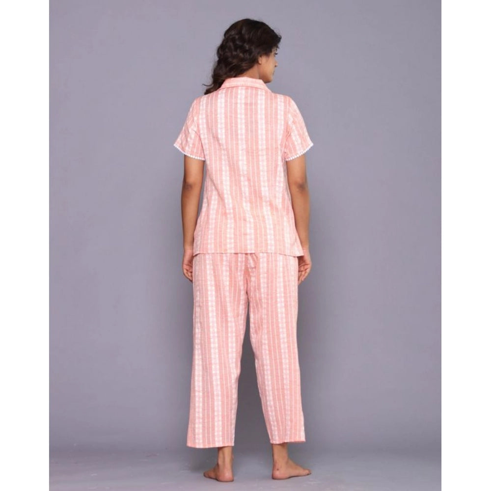 Amfyn Women's Casual Cotton Short Sleeve Full Night Suit Set (Orange)