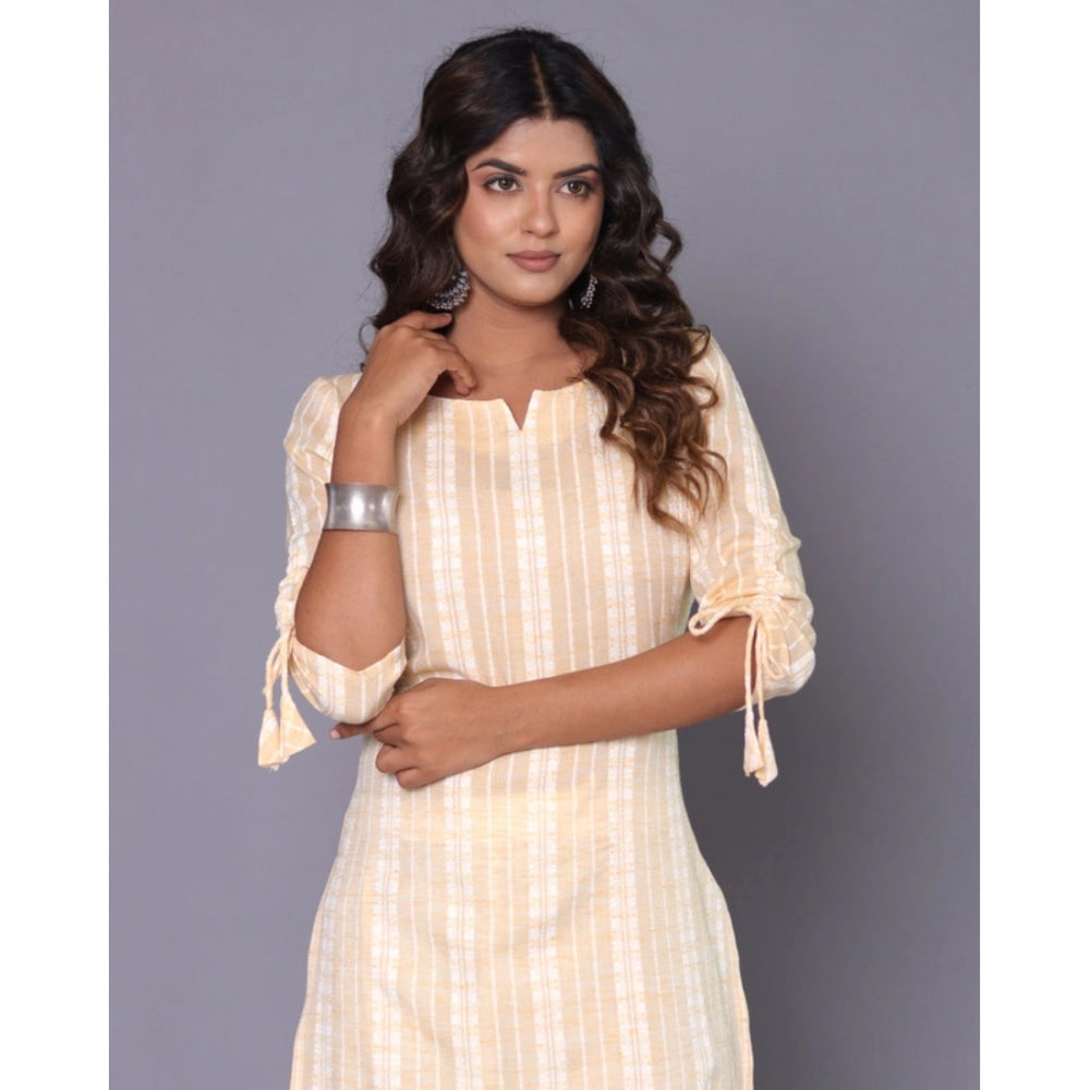 Amfyn Women's Casual Cotton Blend 3-4th Sleeve Straight Kurti (Yellow)