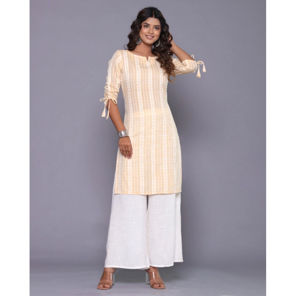 Amfyn Women's Casual Cotton Blend 3-4th Sleeve Straight Kurti (Yellow)