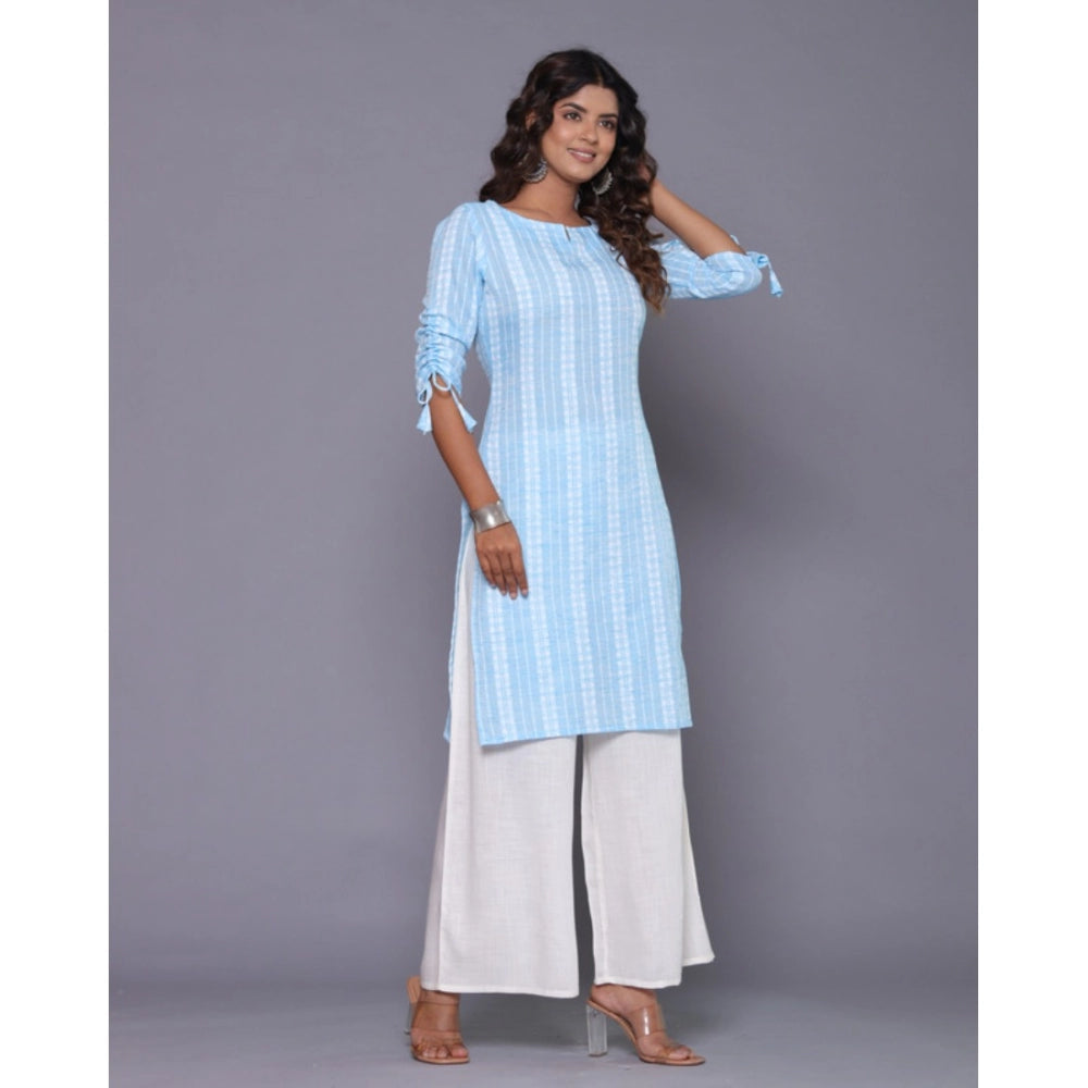 Amfyn Women's Casual Cotton Blend 3-4th Sleeve Straight Kurti (Aqua Blue)