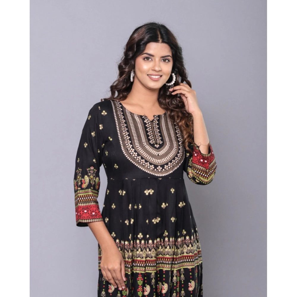 Amfyn Women's Casual Viscose Rayon 3-4th Sleeve Kurti (Black)