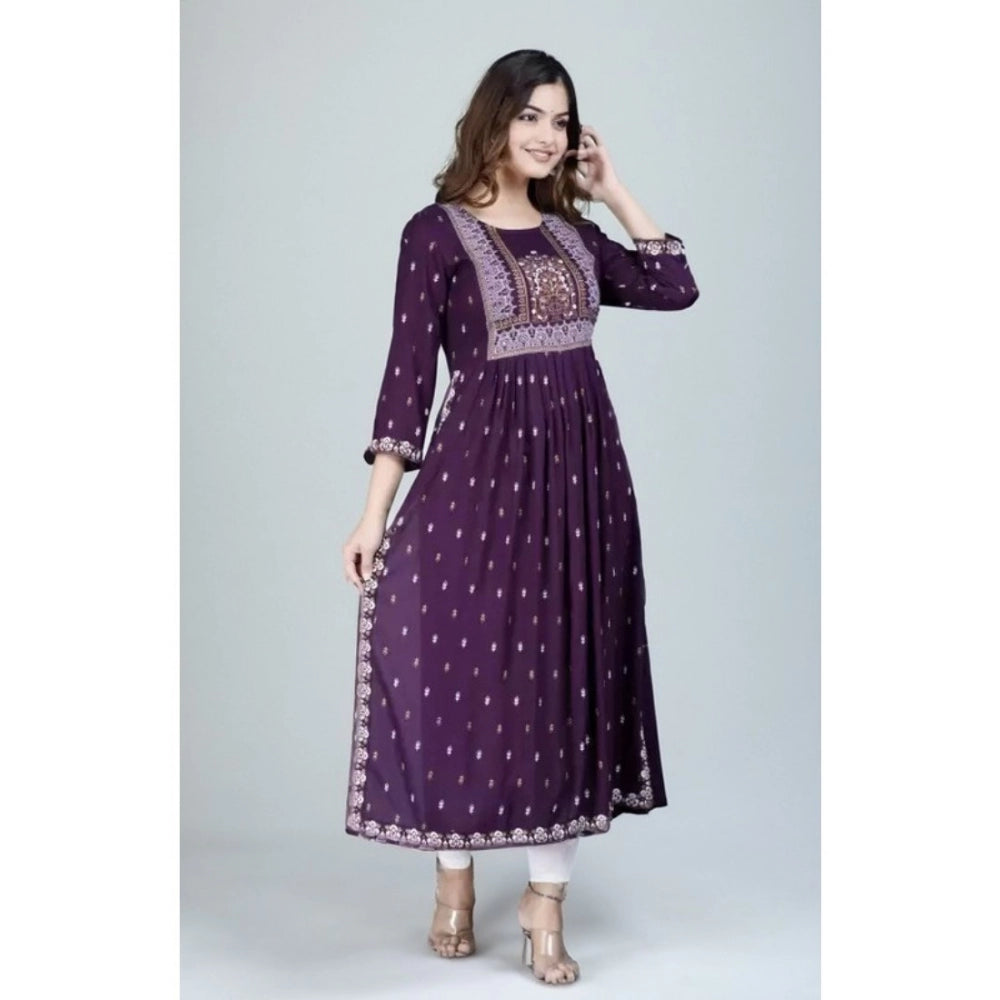 Amfyn Women's Casual Viscose Rayon 3-4th Sleeve Nayra Cut Kurti (Purple)