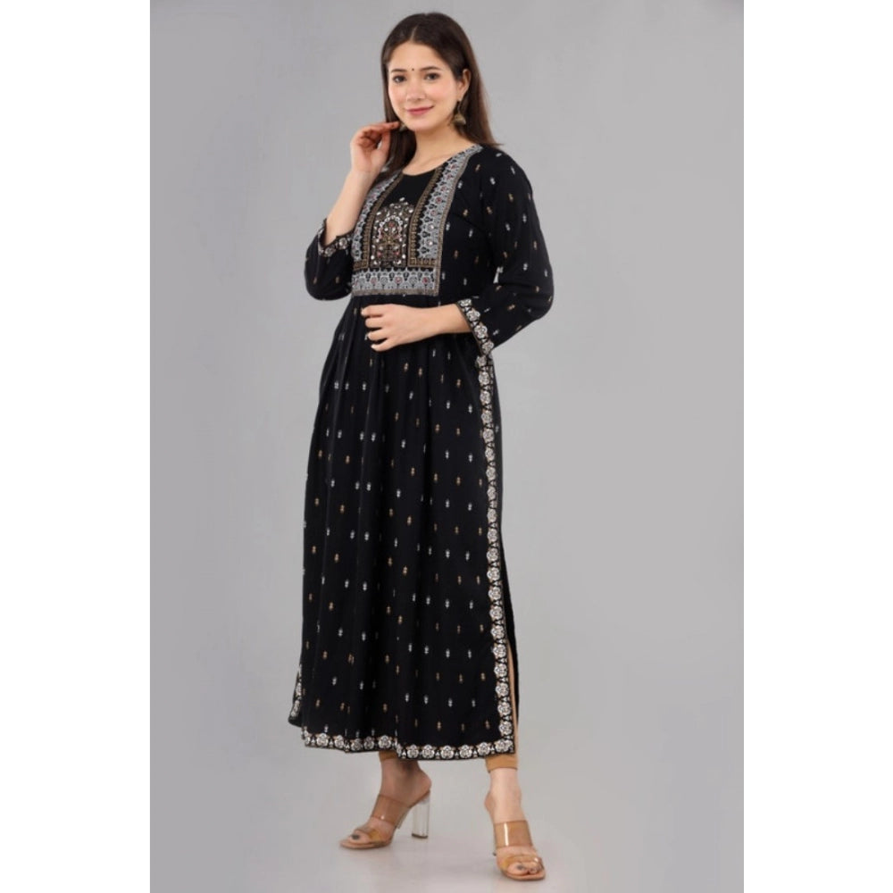 Amfyn Women's Casual Viscose Rayon 3-4th Sleeve Nayra Cut Kurti (Black)