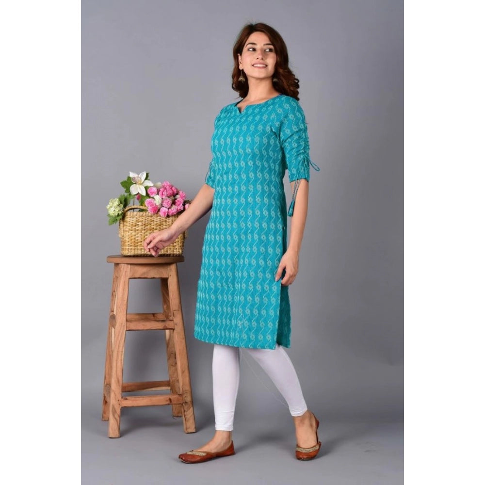 Amfyn Women's Casual Cotton 3-4th Sleeve Kurti (Aqua Blue)